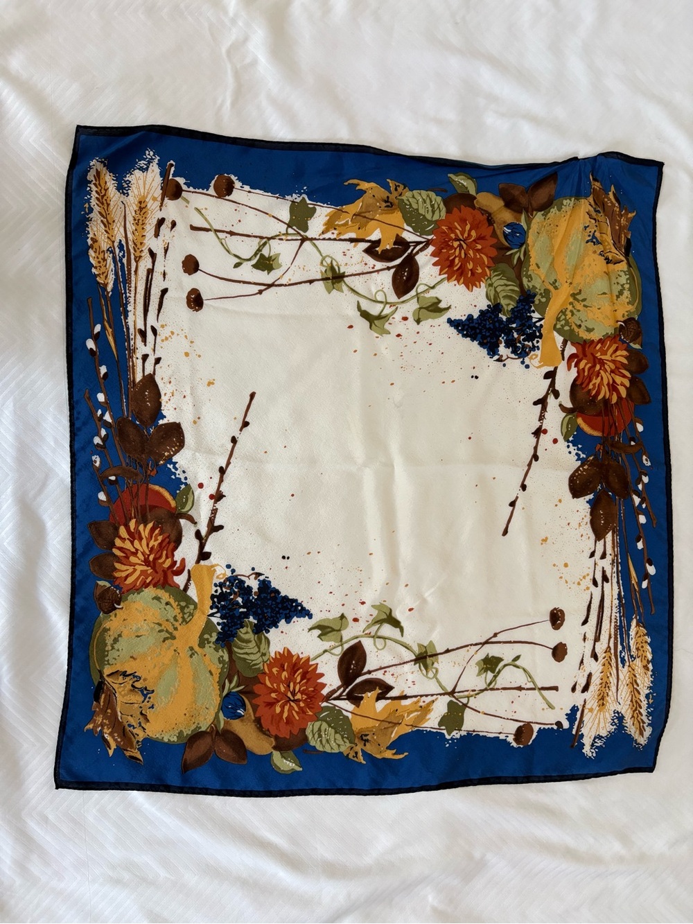 Elaine Gold for XIIX Orange Navy Yellow Floral Silk Scarf